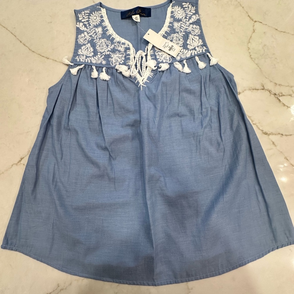 Blue Rain Light Blue Top with White Detailing